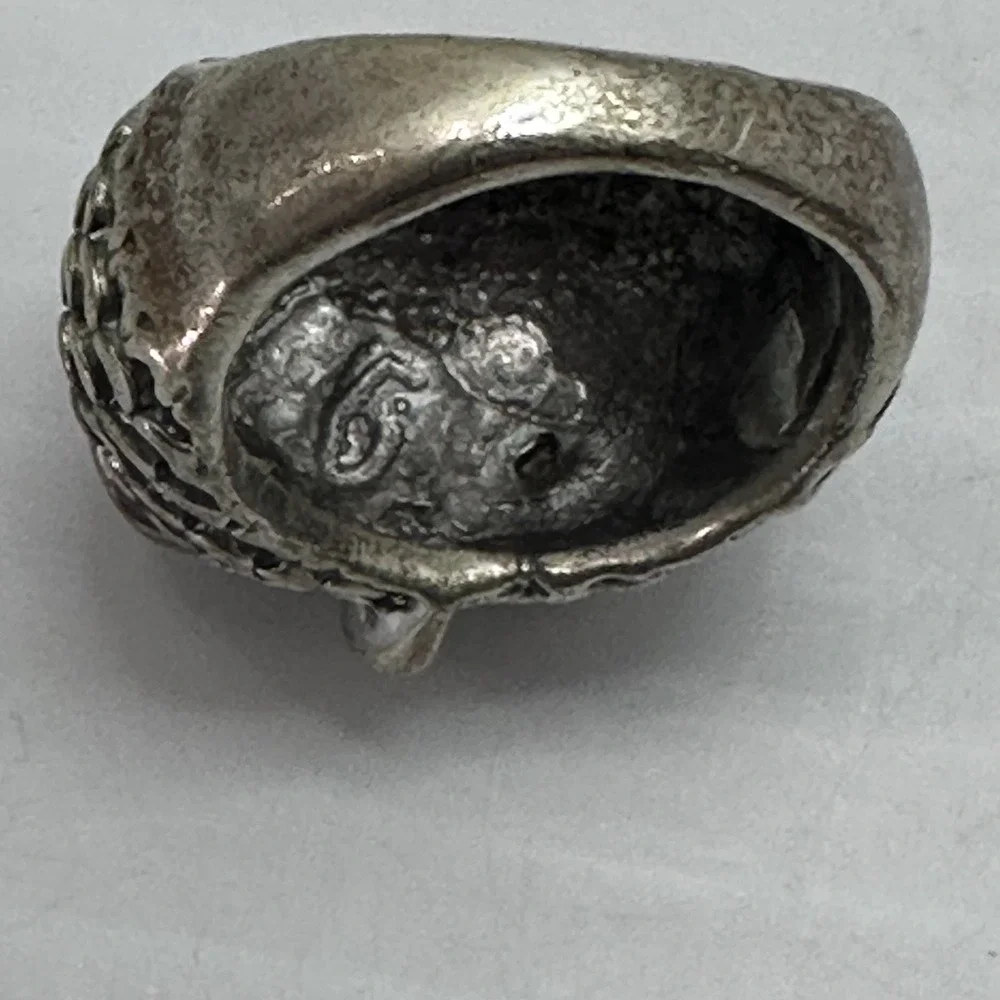 Owl Ring detailed Silver Tone Rhinestone Eyes Statement Ring Size ~5.5‎